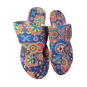 Bohemian Kaleidoscope Print Slide Sandals Multi Color Geometric Flat Shoes 40